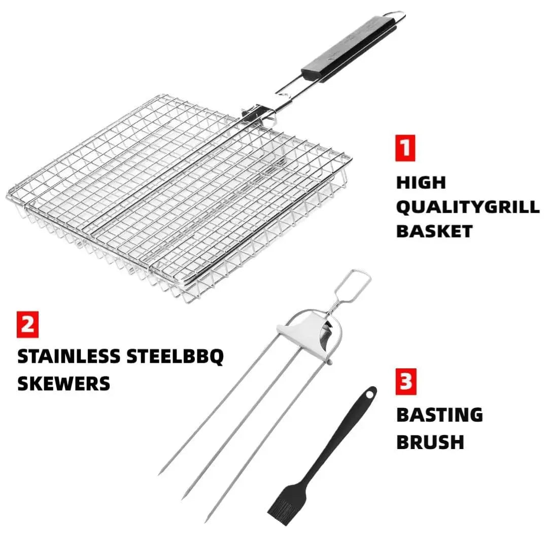 Rectangular Carbon Steel Outdoor BBQ Grill Net - Single Roomier Sheet Grid Rack with Handle, Thick Durable Barbecue Utensils for Home & Festive Supplies, Sohochic