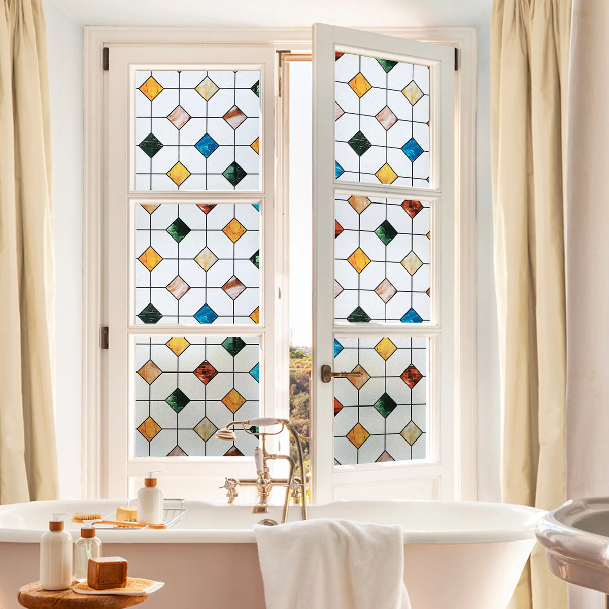 DKTIE 17.7" X 78.7" Agate Stone Lattice Pattern Stained Glass Privacy Window Film, Anti-Uv & Heat Blocking, Easy Install Electrostatic Cling, Deliver Installation Tools