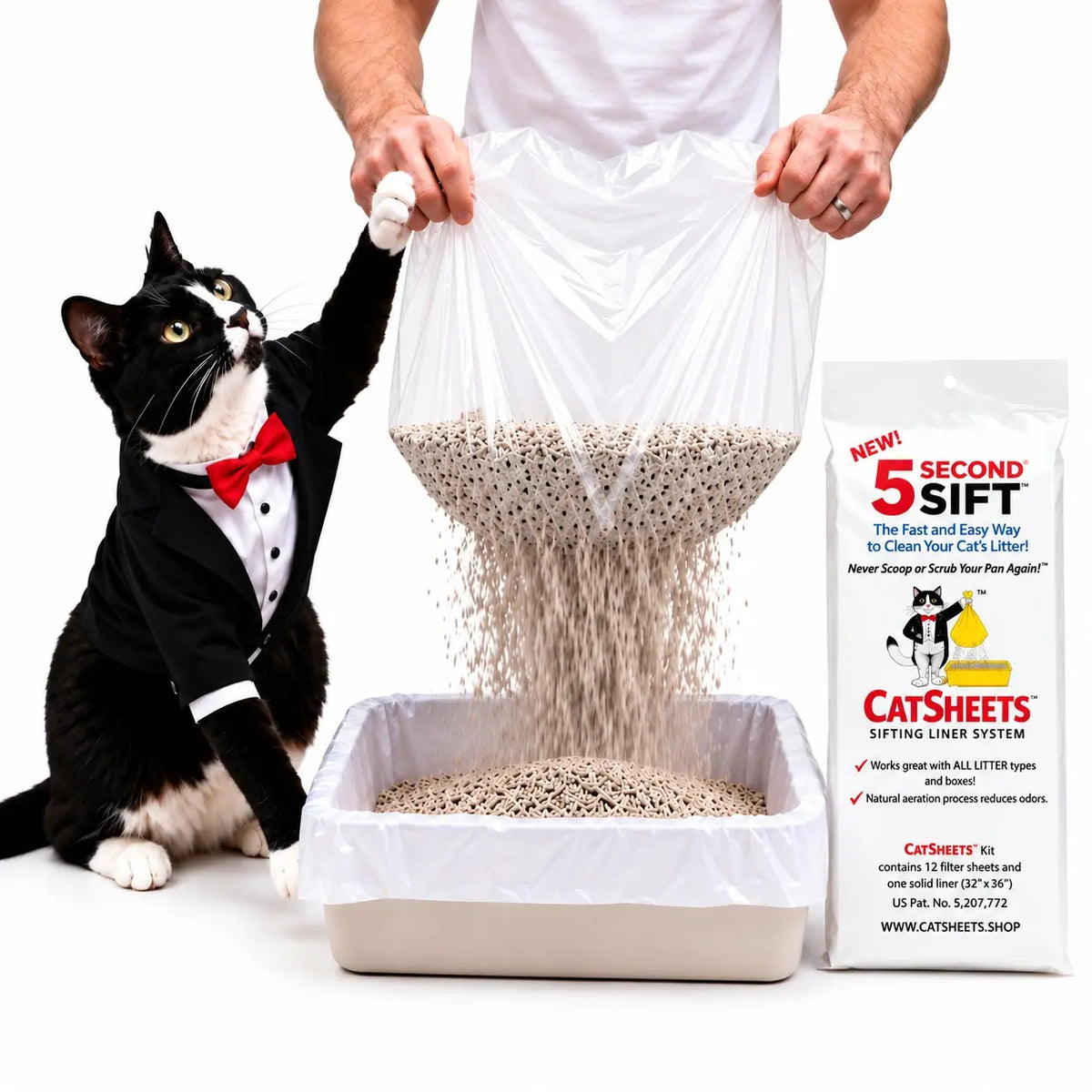 Catsheets Sifting Cat Litter Box Liners | 12 Sifting Disposable Liners with 1 Base - Tear Resistant, Odor-Control & Removable Liner - Fits Standard & Jumbo Boxes - Mess Free Pet Cleaning System for Multi-Cat Clumping & All Litter Types
