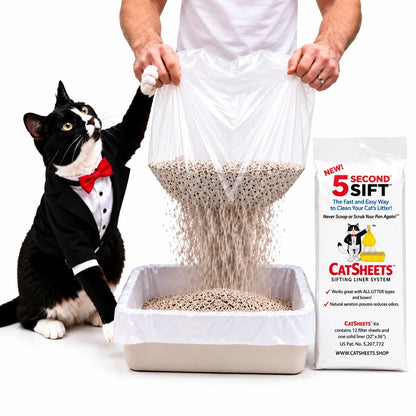 Catsheets Sifting Cat Litter Box Liners | 12 Sifting Disposable Liners with 1 Base - Tear Resistant, Odor-Control & Removable Liner - Fits Standard & Jumbo Boxes - Mess Free Pet Cleaning System for Multi-Cat Clumping & All Litter Types