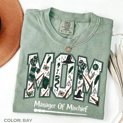 Comfort Colors Mom Manager of Mischief Shirt, Magical Wizard Mom Graphic Tee, Fantasy Halloween Family T-Shirt, Wizard Mom Gift