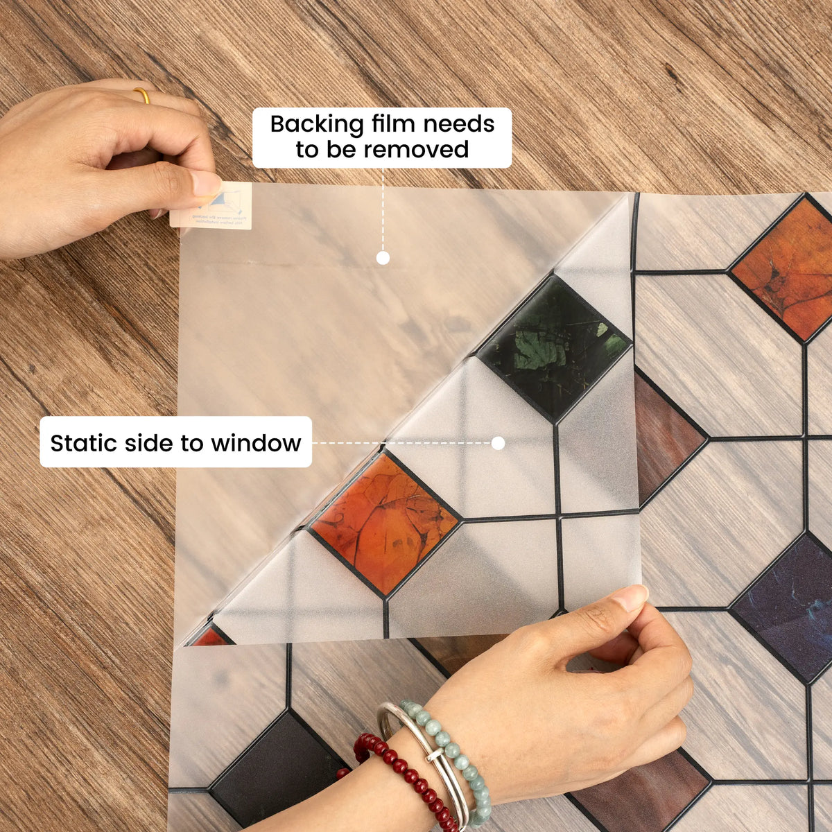 DKTIE 17.7" X 78.7" Agate Stone Lattice Pattern Stained Glass Privacy Window Film, Anti-Uv & Heat Blocking, Easy Install Electrostatic Cling, Deliver Installation Tools